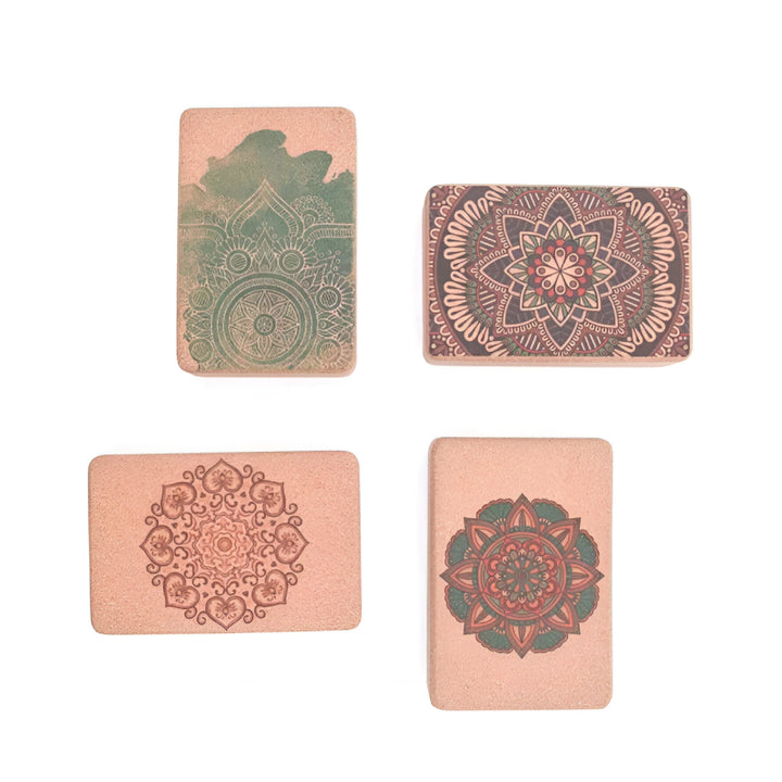 Cork Yoga Block with Bohemian Style Print for Stretching, Pilates & Dance