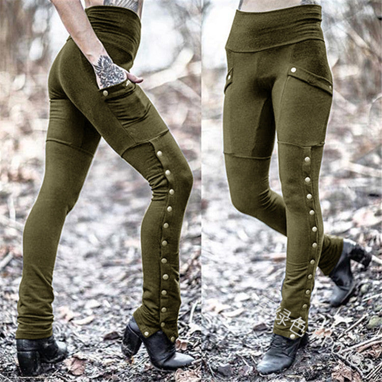 Rivet split sexy feet pants