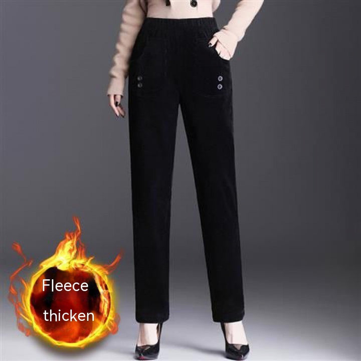 Polyester Straight-leg Pants Women's High Waist Spring And Autumn Thickening Needlecord