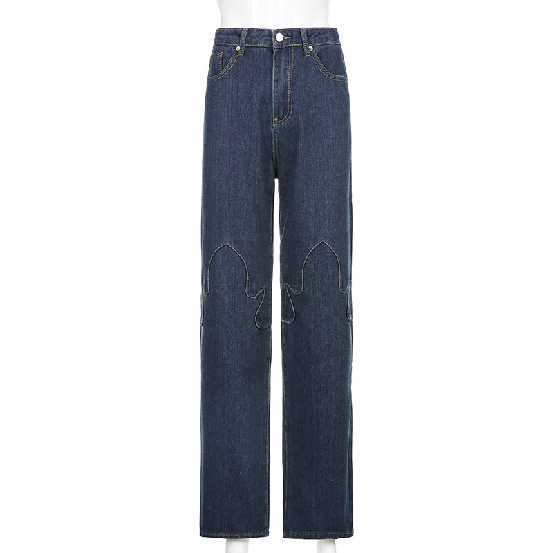 Flame Stitching Contrast High-rise Casual Small Jeans