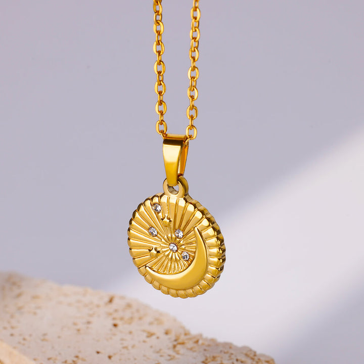 Gold Plated Stainless Steel Star Disc Pendant Necklace