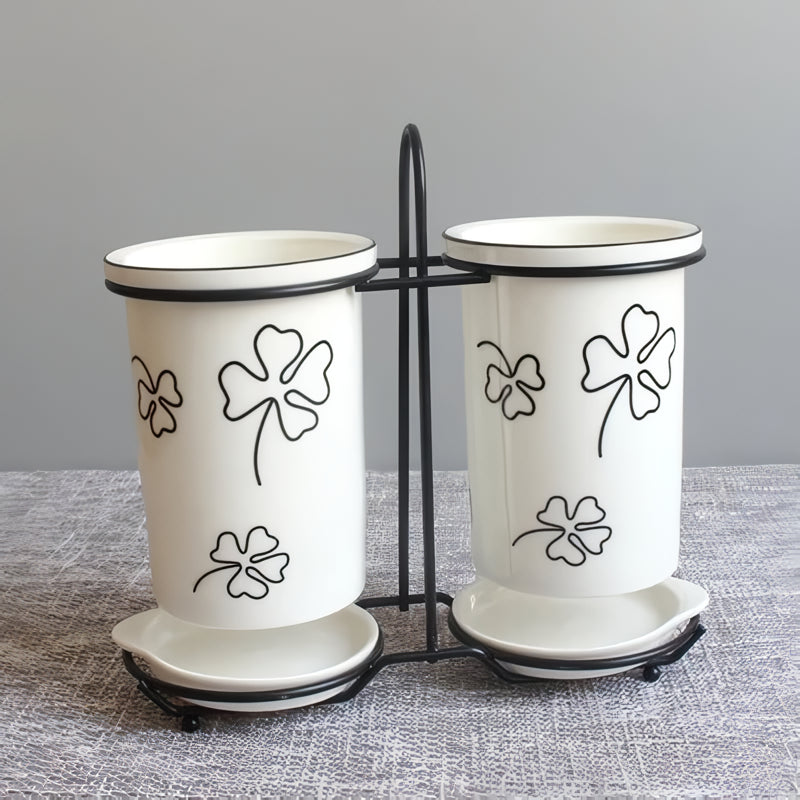 Ceramic Chopsticks and Utensil Storage Set with Drainage Rack