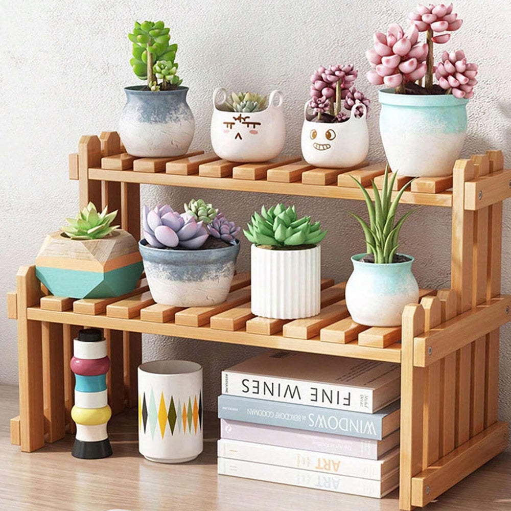 Wooden 2-Tier Indoor Plant Holder Shelf