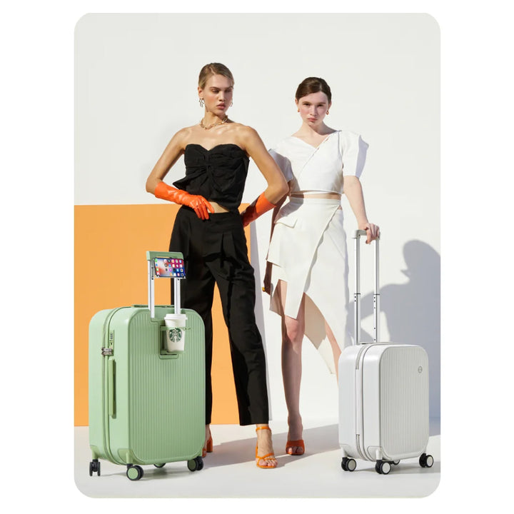 Hard Shell Spinner Suitcase with Cup & Phone Holder - Travel Light & Smart