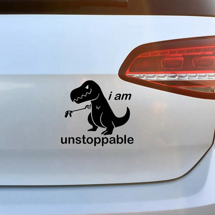 Dinosaur "I am Unstoppable" Funny Car Window Decal – Vinyl Sticker for JDM Enthusiasts