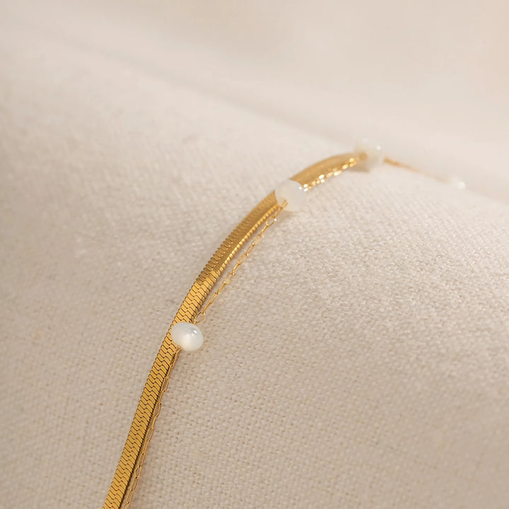 Elegant Stainless Steel Shell Bead and Snake Chain Anklet for Women