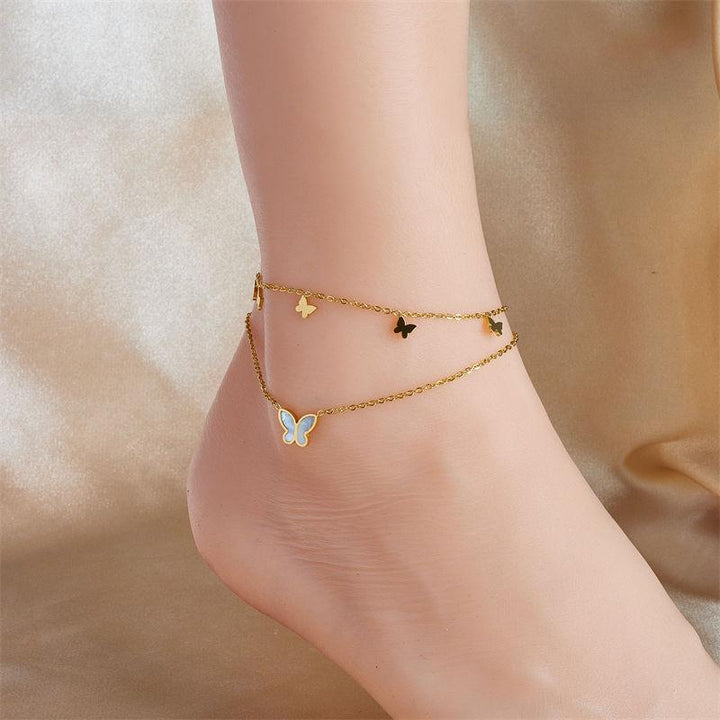 Chic Stainless Steel Double-Layer Butterfly Anklet
