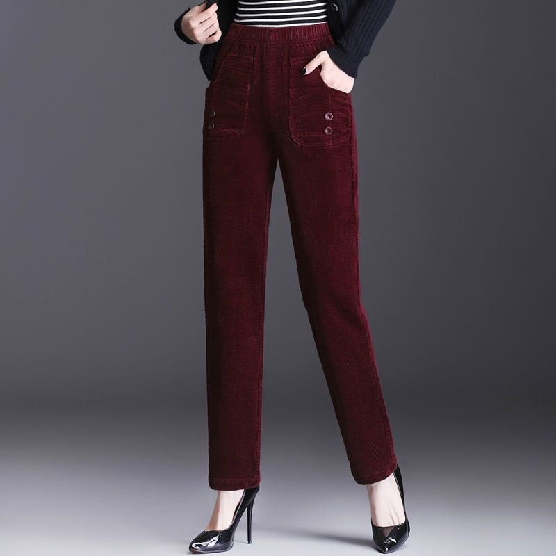 Polyester Straight-leg Pants Women's High Waist Spring And Autumn Thickening Needlecord
