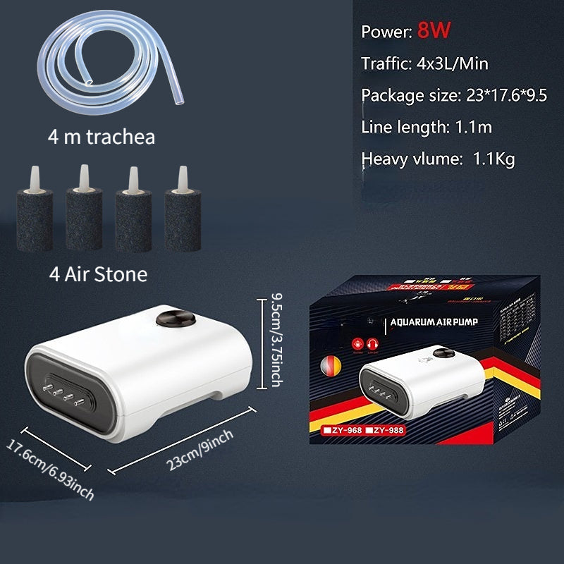 Silent Adjustable Aquarium Air Pump with 4 Outlets