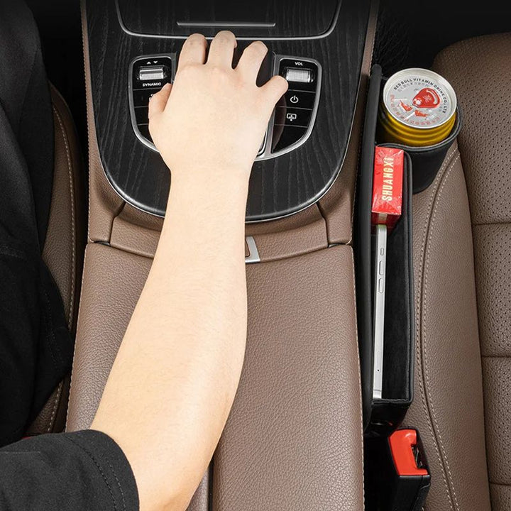 Luxury PU Leather Car Seat Gap Organizer with Cup Holder