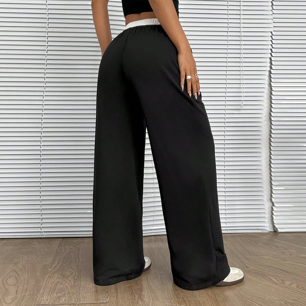 Straight Casual Pants Loose Elastic Waist Mop Trousers