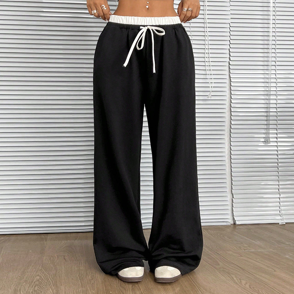 Straight Casual Pants Loose Elastic Waist Mop Trousers