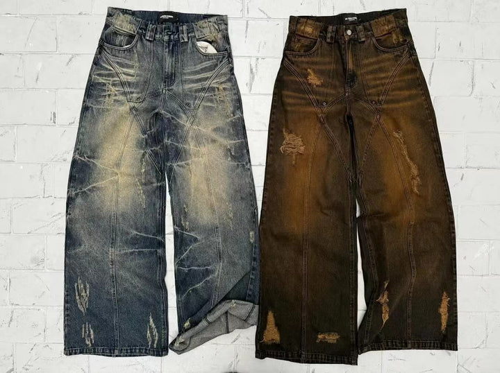 American High Street Straight Yellow Mud Dyed Jeans