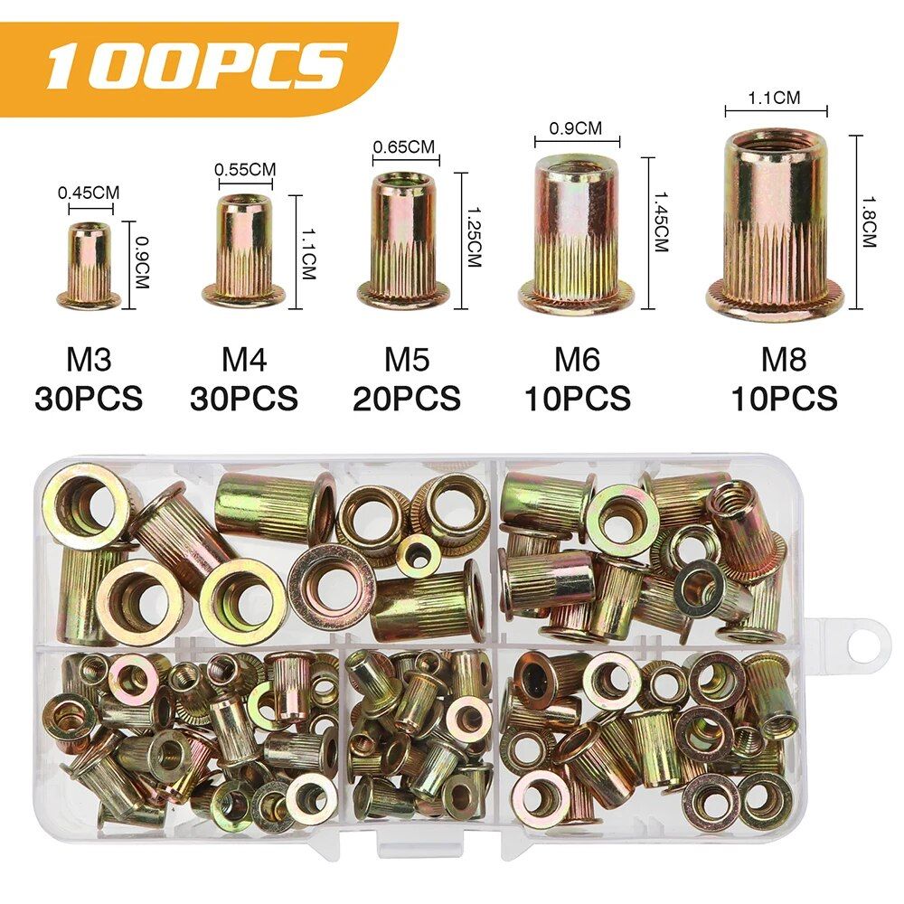 Efficient 100pcs Rivet Nut Set with Automatic Hand Threaded Tool