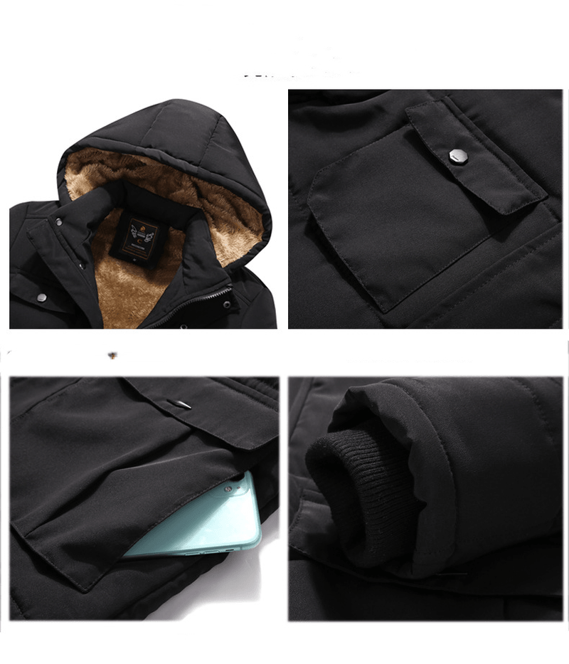 Mid-Length Men'S Cotton-Padded Jacket with Hood - MRSLM