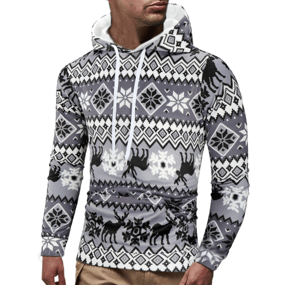 Christmas Elk Print Men'S Hooded Sweatshirt - MRSLM