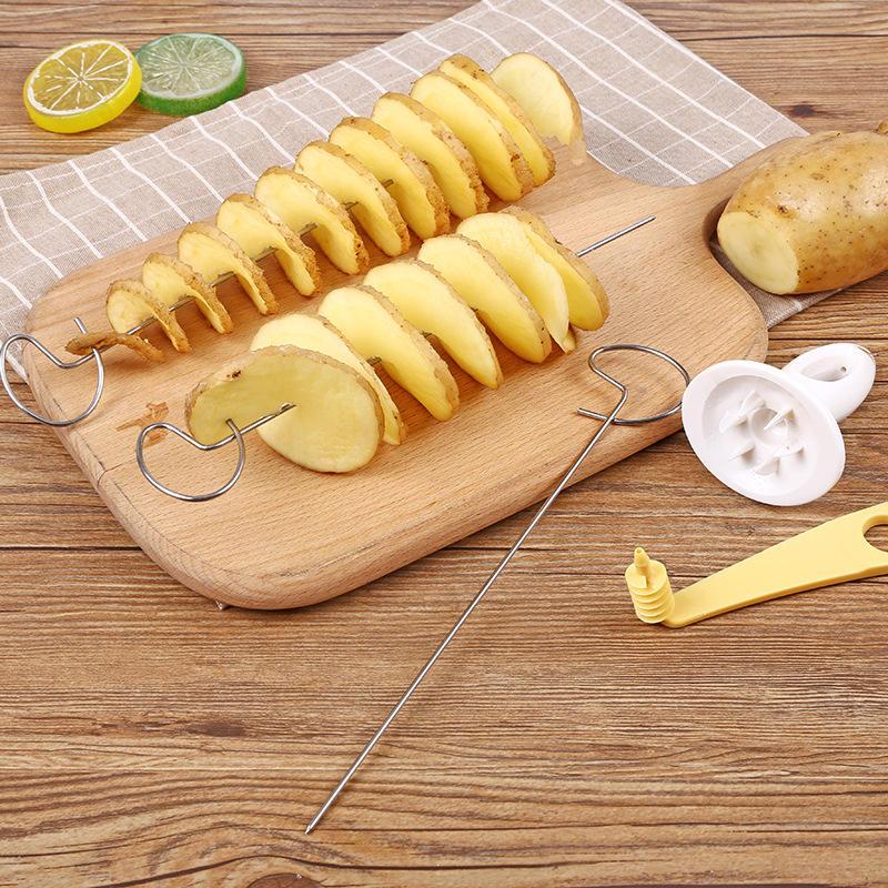 Tragbarer Kartoffelspiralschneider und Grillspieße