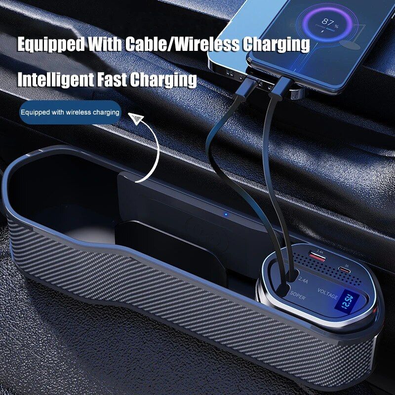 Multi-Function Car Seat Gap Organizer with Wireless & Fast Charging