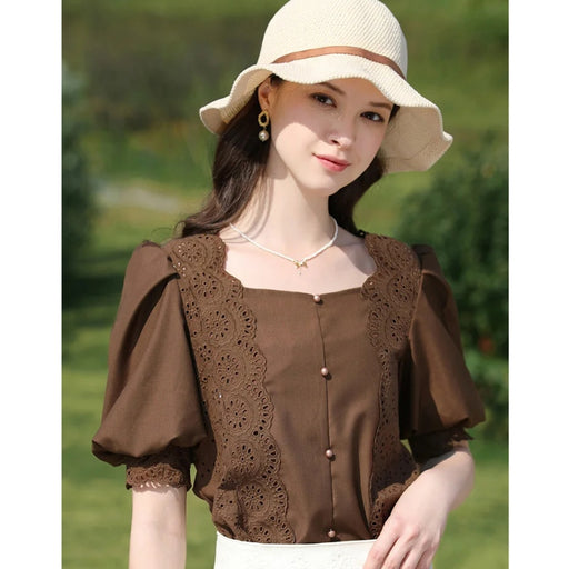 french vintage square neck blouse, view 2 - MRSLM
