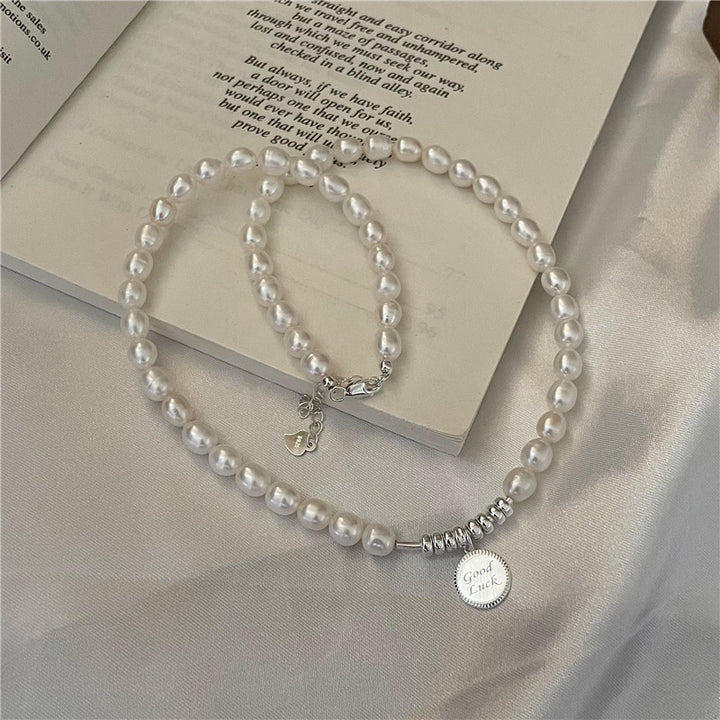 S925 Sterling Silver Freshwater Pearl Vintage Handmade Lucky Necklace