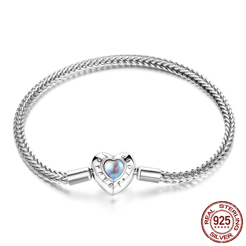 Heart Moonstone Inlaid Sterling Silver Bracelet