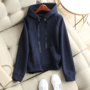 women's plain hooded drawstring sweater, view 2 - MRSLM