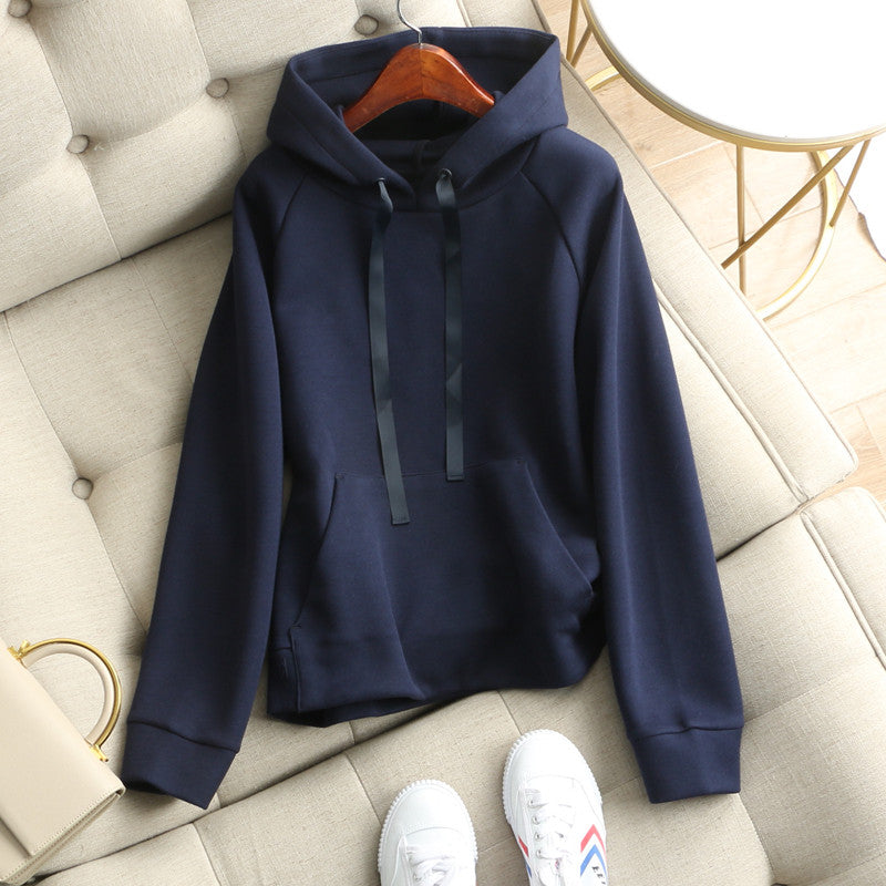 women's plain hooded drawstring sweater, view 2 - MRSLM