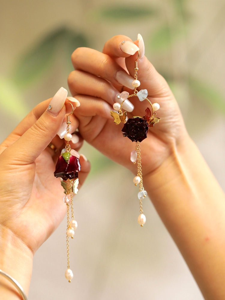 Retro flower long tassel earrings, view 4 - MRSLM