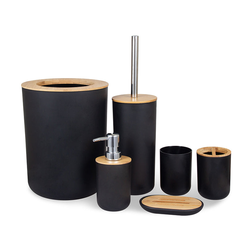 Conjunto de 6 peças de acessórios de banheiro em bambu