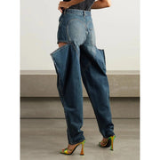 high-waist patchwork wide-leg jeans, view 3 - MRSLM