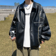 men's loose pu leather coat, view 2 - MRSLM