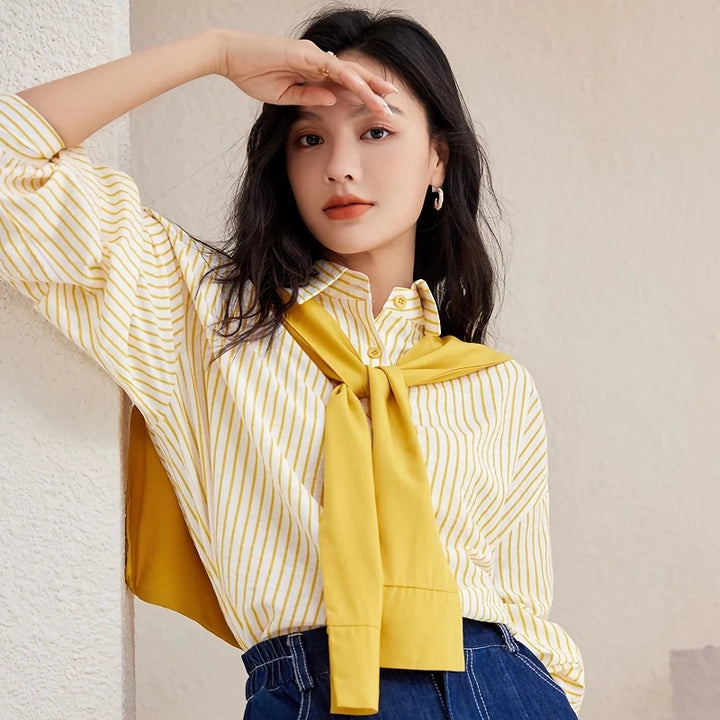 Yellow Striped Casual Button-Down Shirt