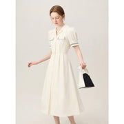 beige polo collar mid-calf dress, view 4 - MRSLM