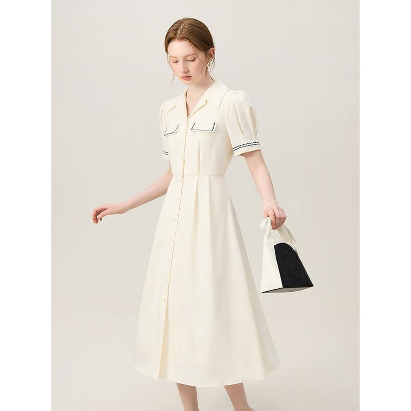 beige polo collar mid-calf dress, view 4 - MRSLM
