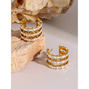 18K gold plated chunky bamboo hoop earrings, view 3 - MRSLM