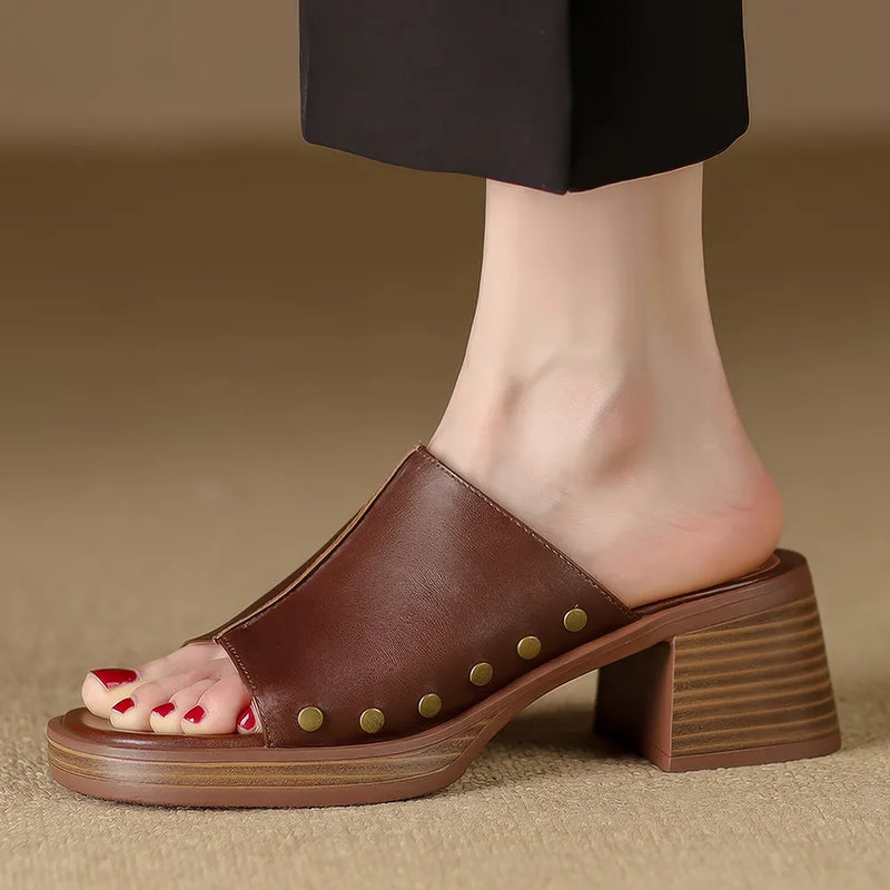 Peep toe leather sandals, view 9 - MRSLM