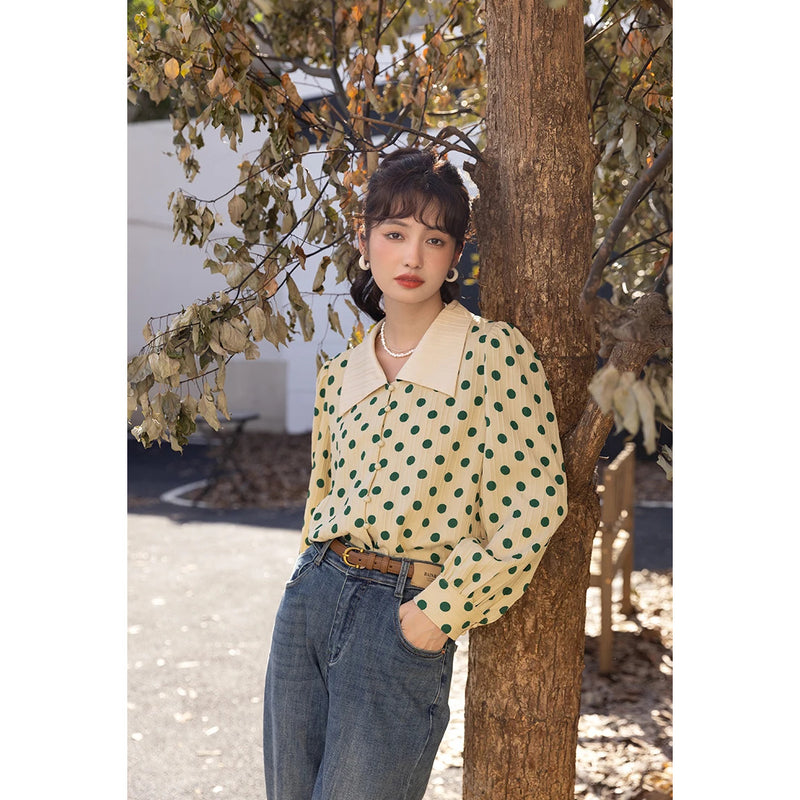 polka dot polo-neck blouse, view 5 - MRSLM