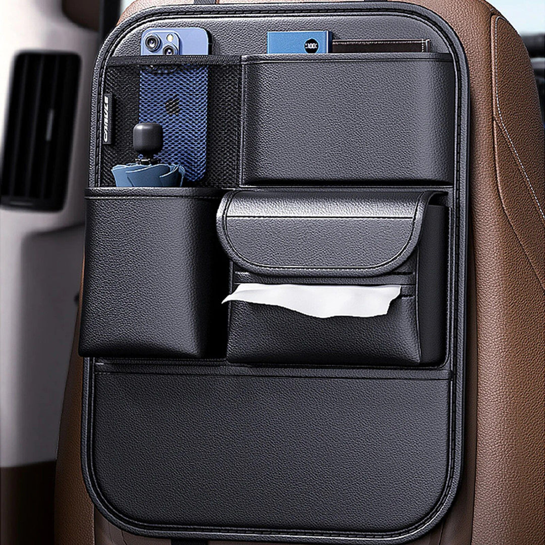 High-Capacity Leather Car Storage Organizer for Backseat & Trunk - Black