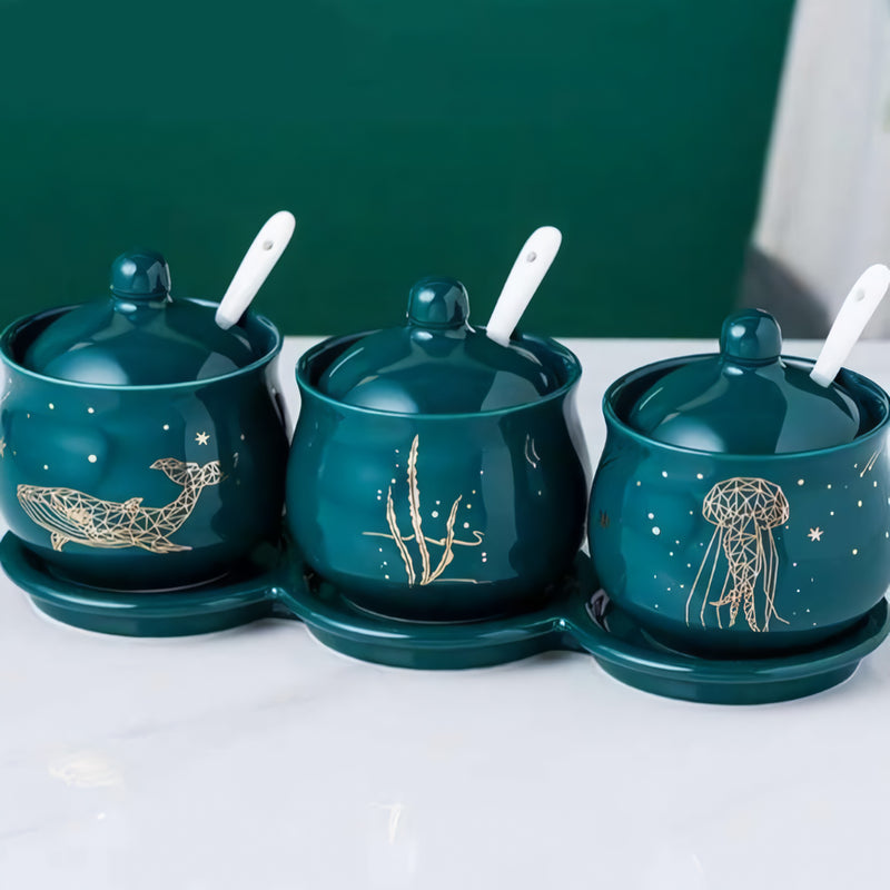 emerald ceramic seasoning jar set, view 2 - MRSLM