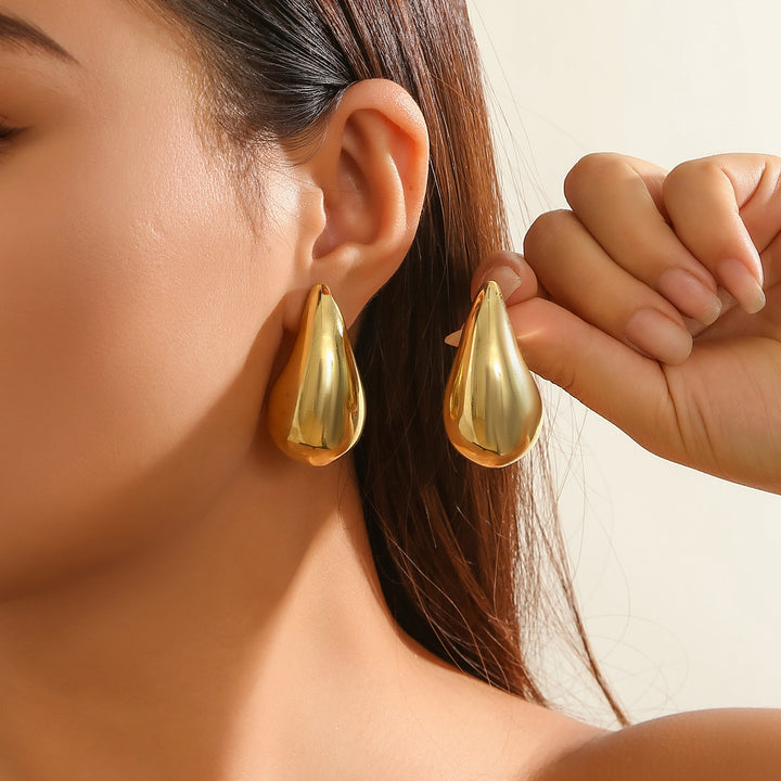 Trendy Gold Chunky Water Drop Dome Stud Earrings