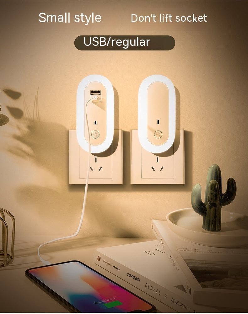 Ovale kleine Nachtlampe mit zwei USB-Ladeanschlüssen, Fernbedienung, Timer und Steckdosenanschluss