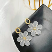 translucent flower drop earrings, view 3 - MRSLM