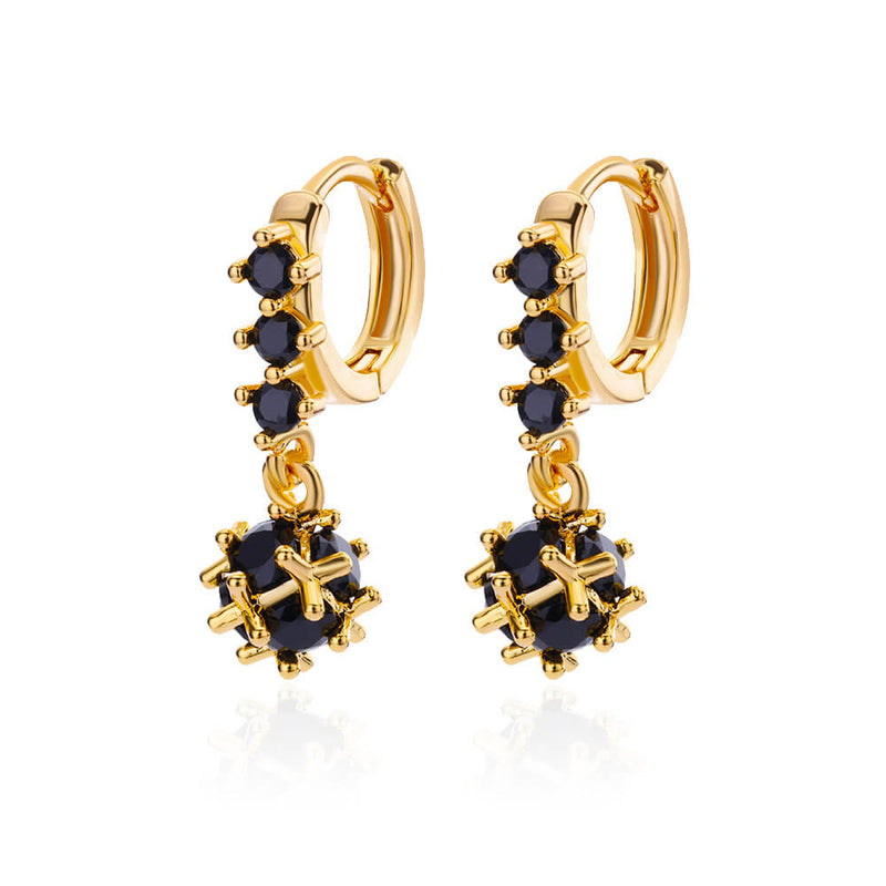 spherical black zircon dangle earrings, view 3 - MRSLM