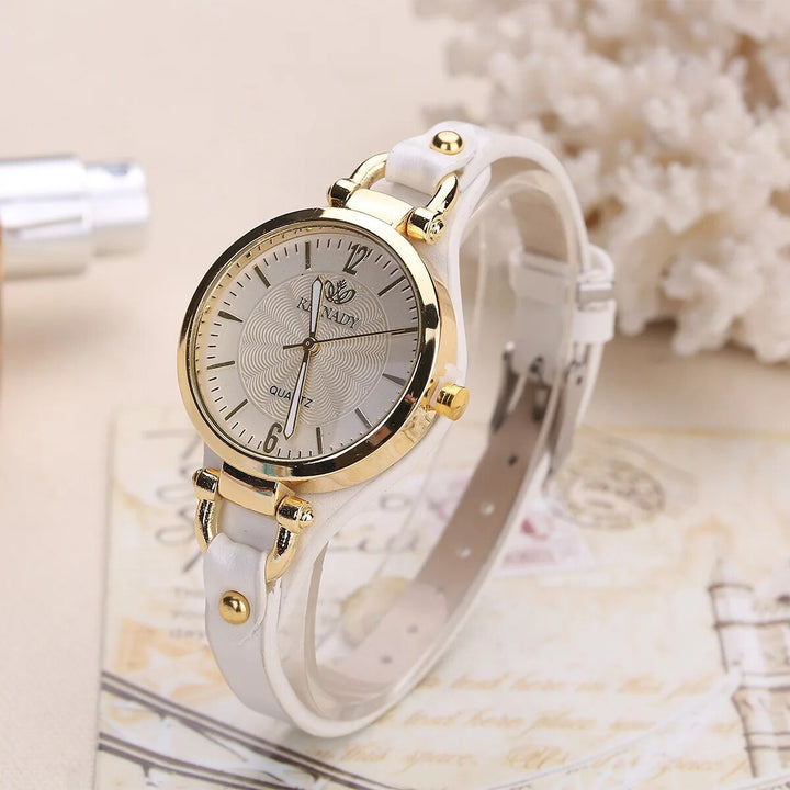 Elegant Leather Strap Quartz Women's Watch - Casual Chic Wristwatch for Everyday Elegance