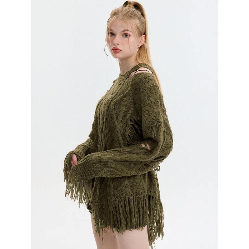 knitted hollow out pullover, view 4 - MRSLM