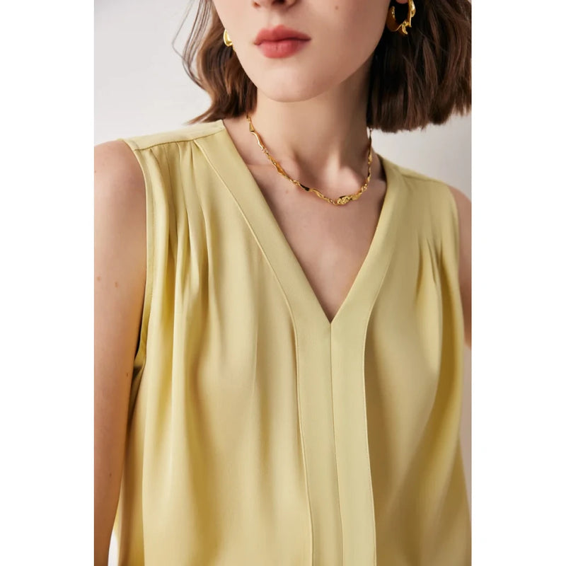 sleeveless v-neck silk blouse, view 19 - MRSLM