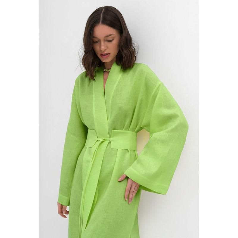 cotton blend long dress with belt, view 4 - MRSLM
