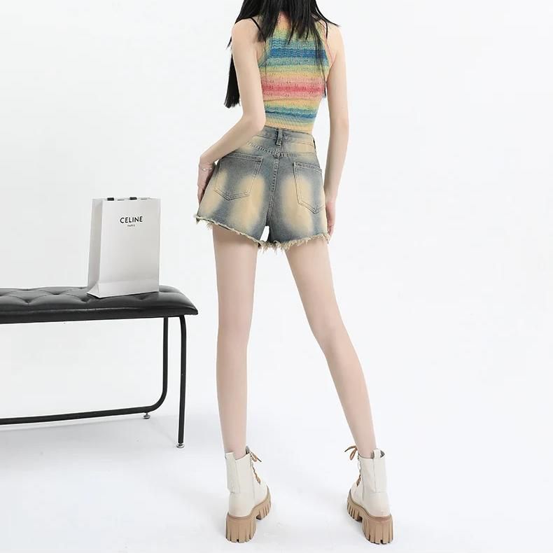 high-waist vintage denim shorts, view 6 - MRSLM