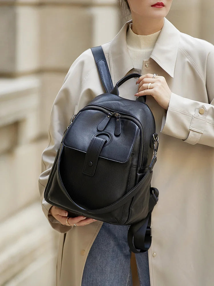 elegant genuine leather women's backpack, view 7 - MRSLM