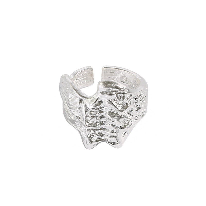 297 Korean Style S925 Sterling Silver Ring Ins Niche Irregular Concave Texture Open Ring